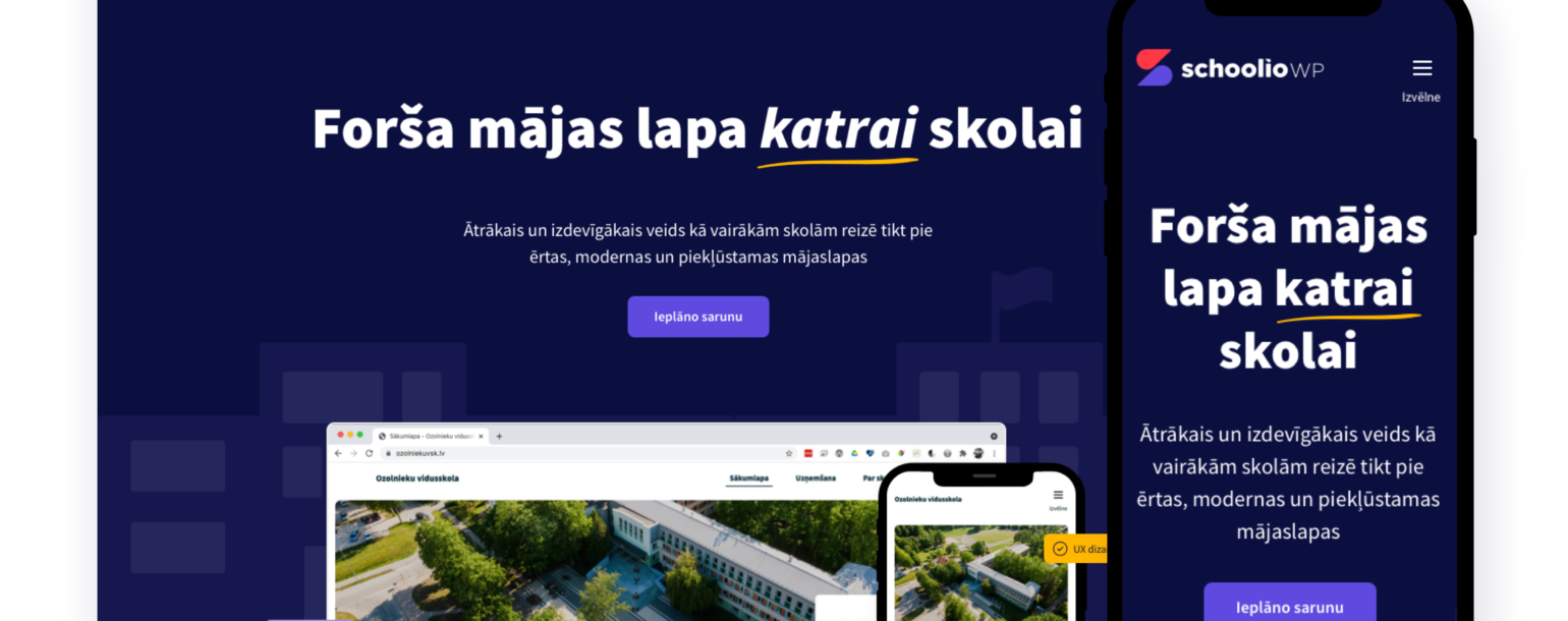 landinglapas vizuālis ar desktop un mobile variāciju